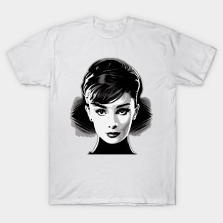 Classic Beauty, Elegant Hollywood Movie Star Looks. Black and White Modern Minimalist Pop Art T-Shirt